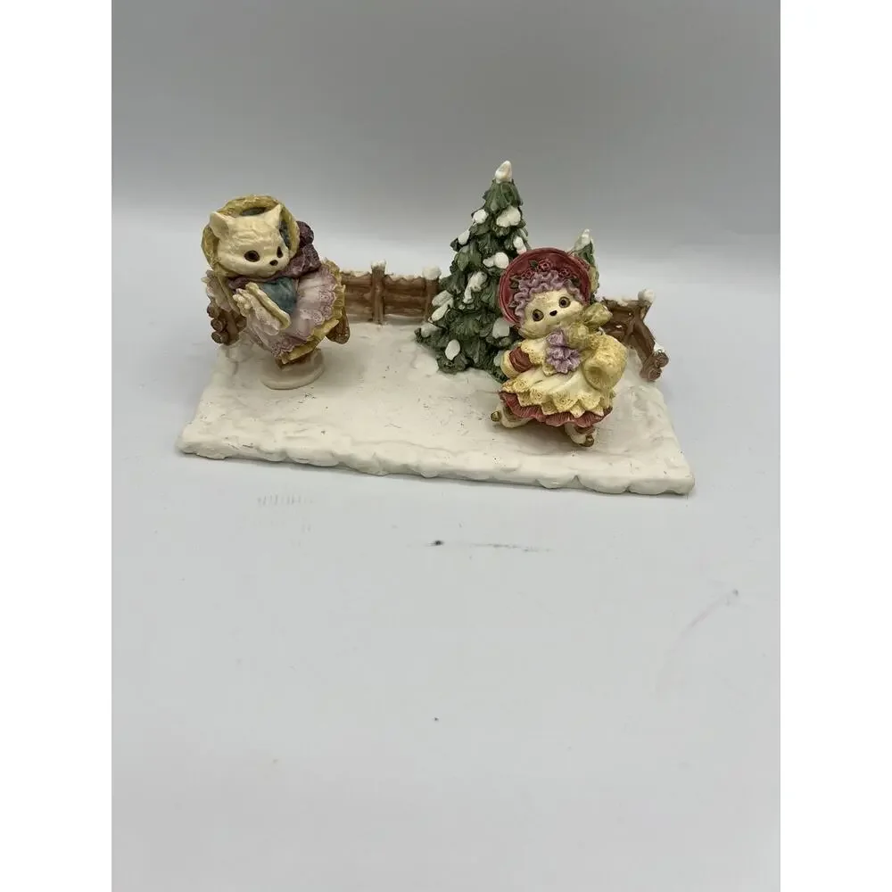 Vintage Holiday Time Christmas Kittens Ice Skating Pond Magnetic Village Decor